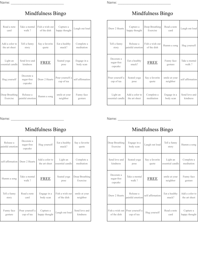 Mindfulness Bingo