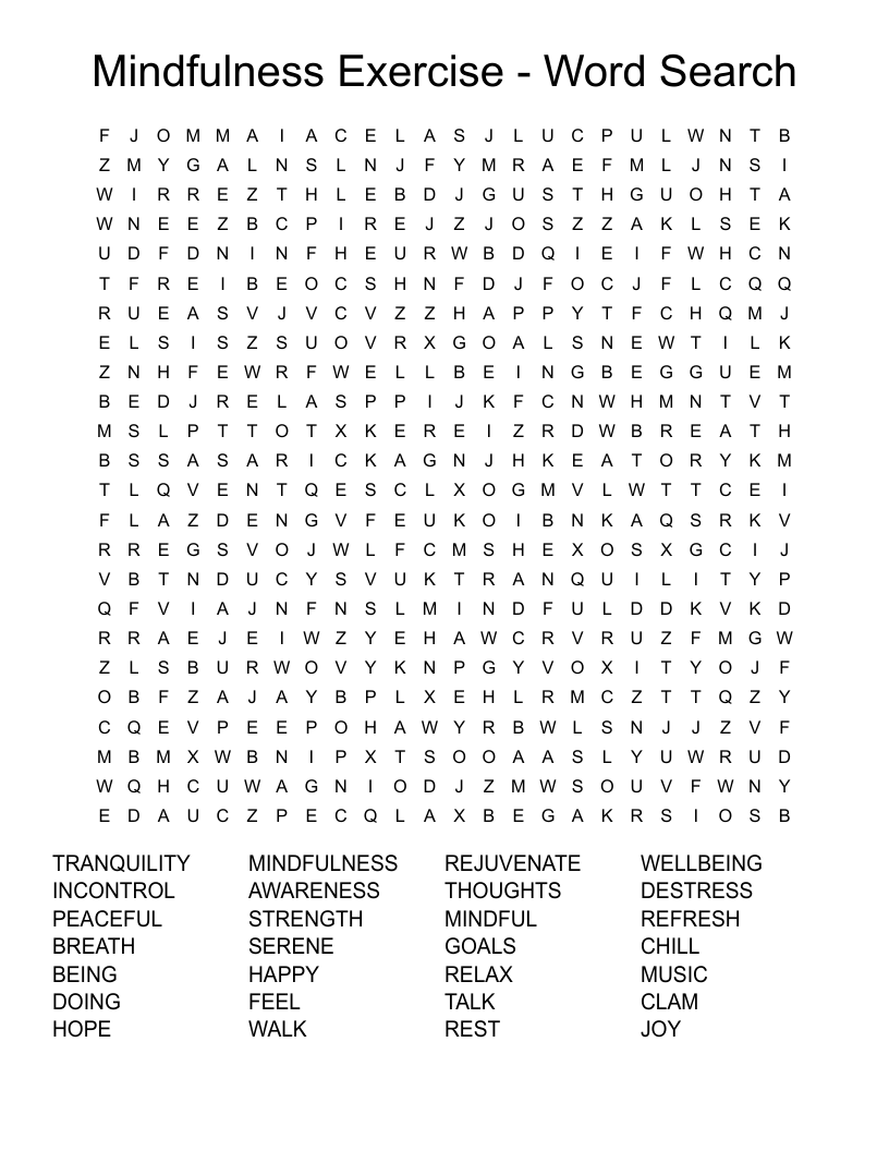 Mindfulness Exercise - Word Search