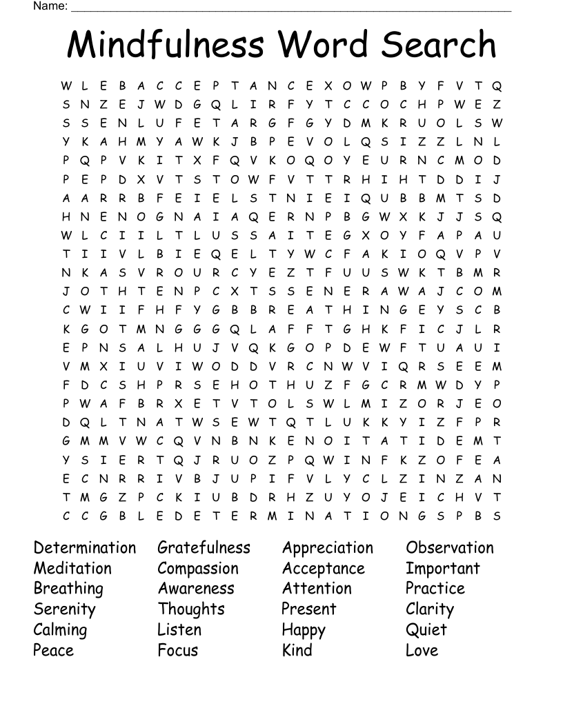 Mindfulness Word Search