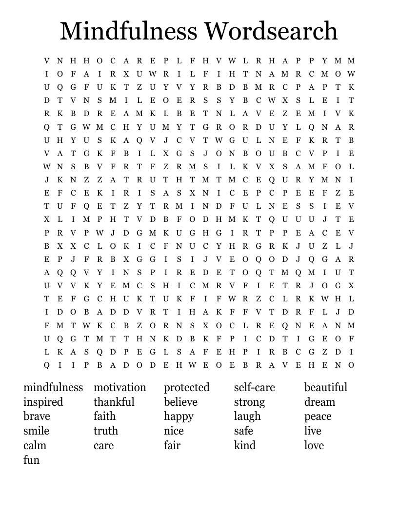 Mindfulness Wordsearch