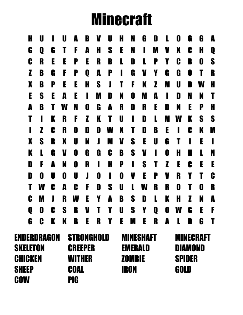 Minecraft Word Search