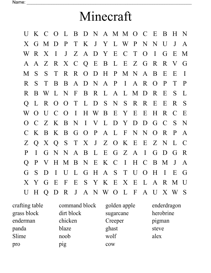 Minecraft Word Search