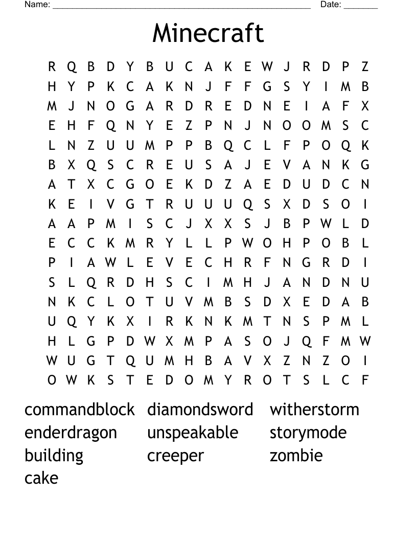 Minecraft Word Search