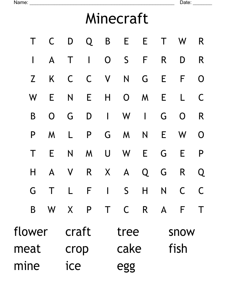 Minecraft Word Search