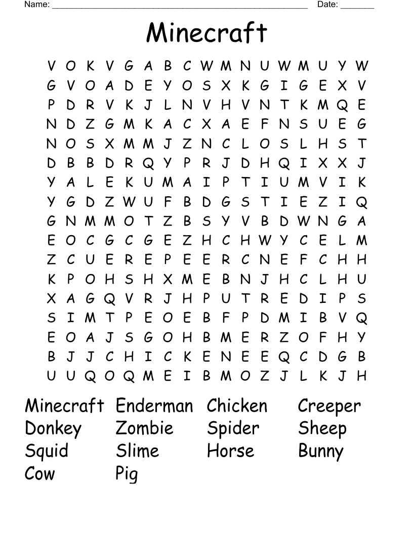 Minecraft Word Search