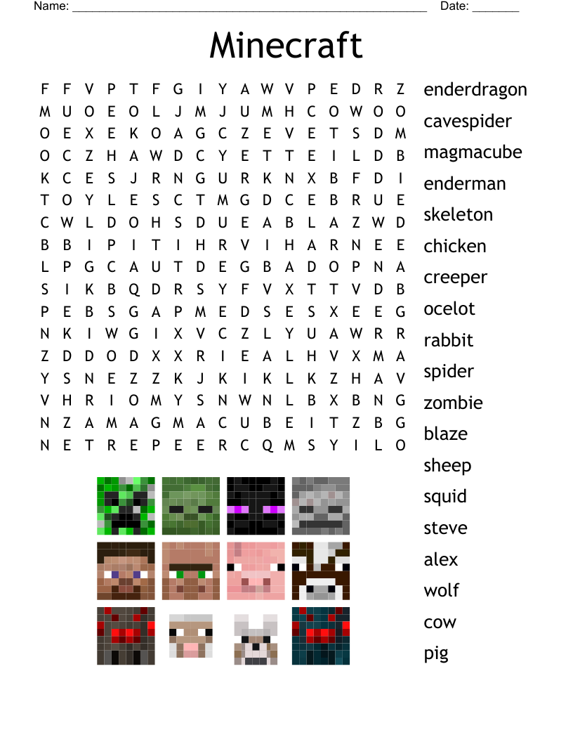 Minecraft Word Search