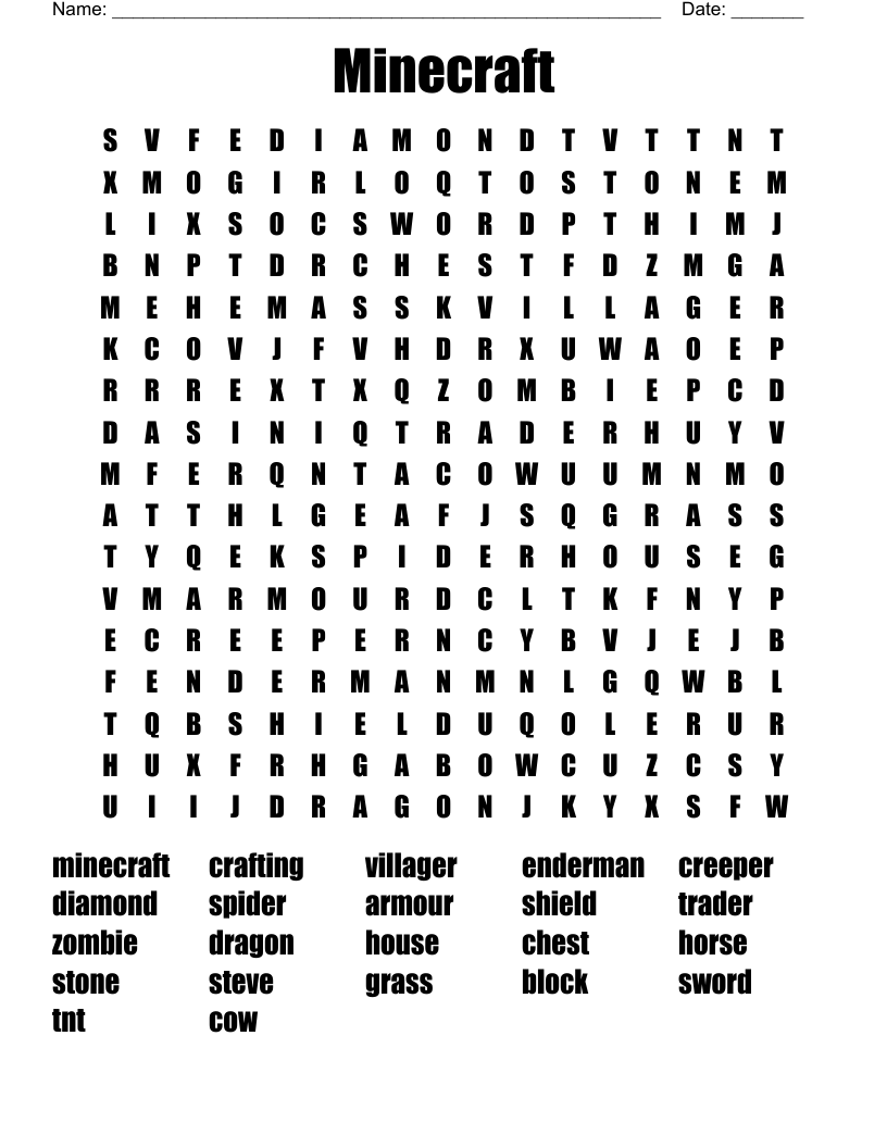 Minecraft Word Search