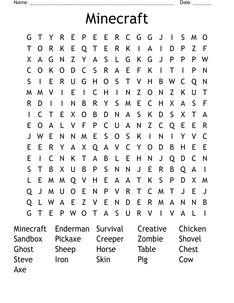 Minecraft Word Search