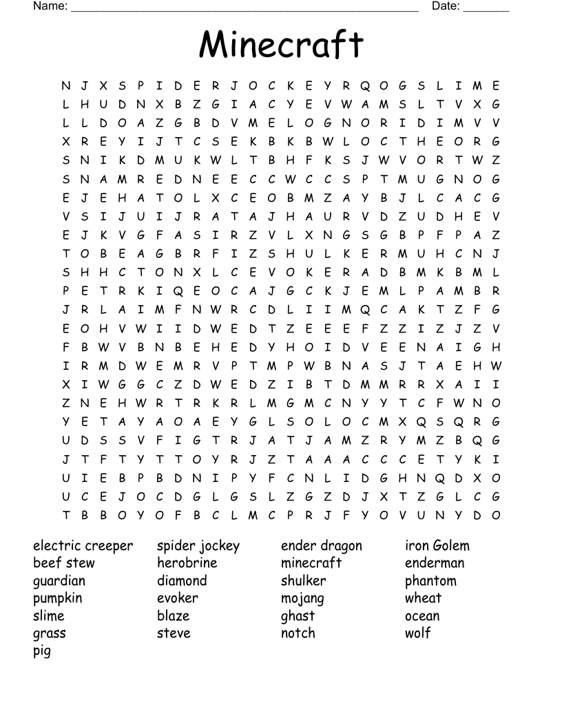 Minecraft Word Search
