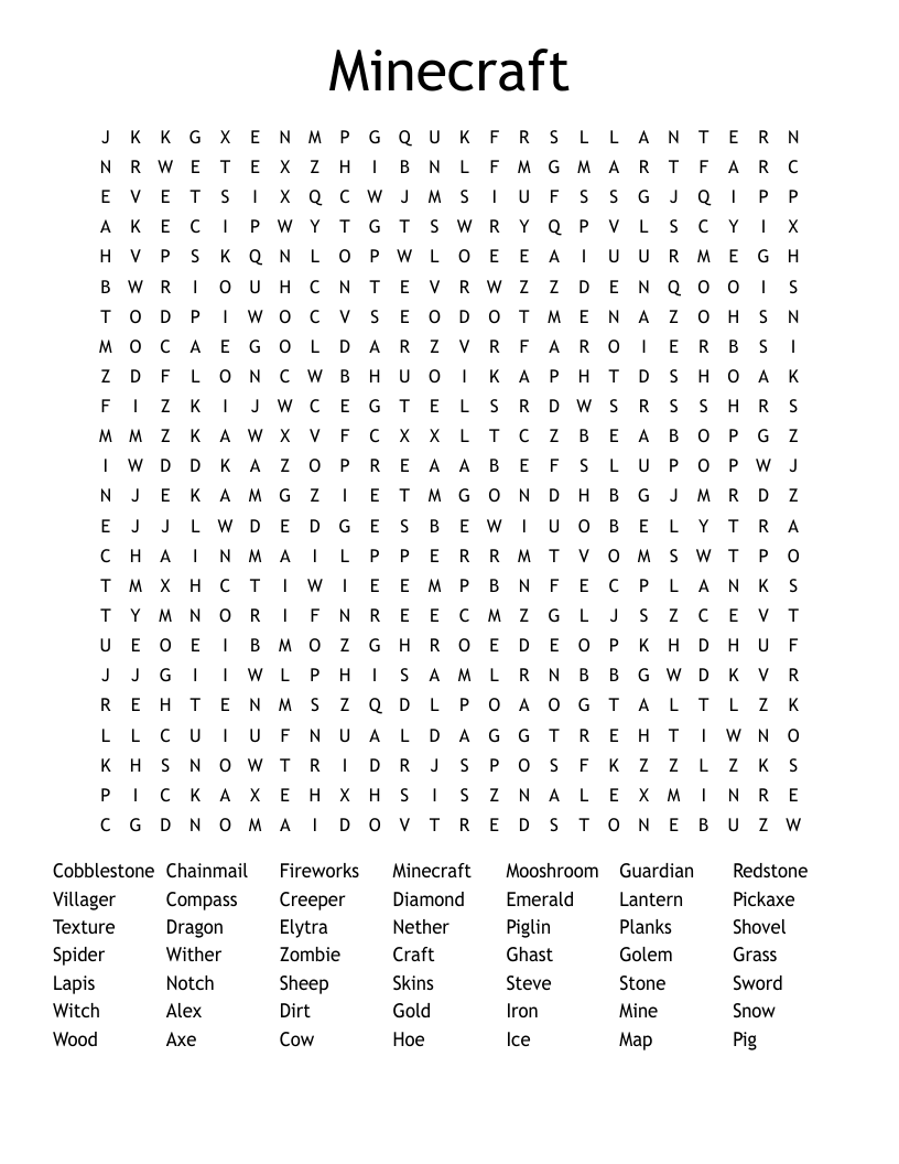 Minecraft Word Search