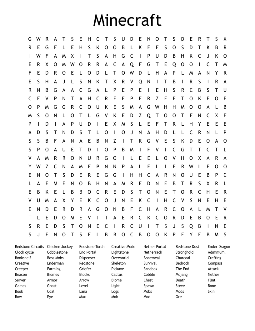 Minecraft Word Search
