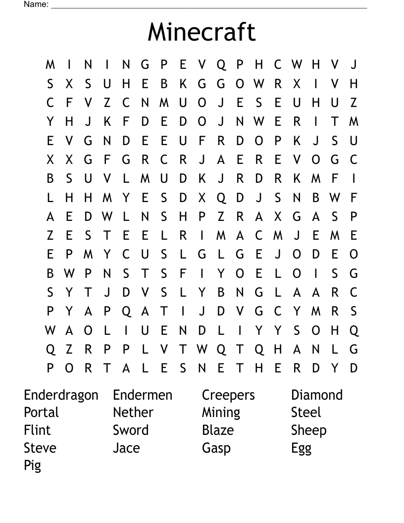 Minecraft Word Search