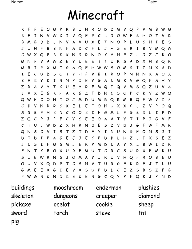 Minecraft Word Search