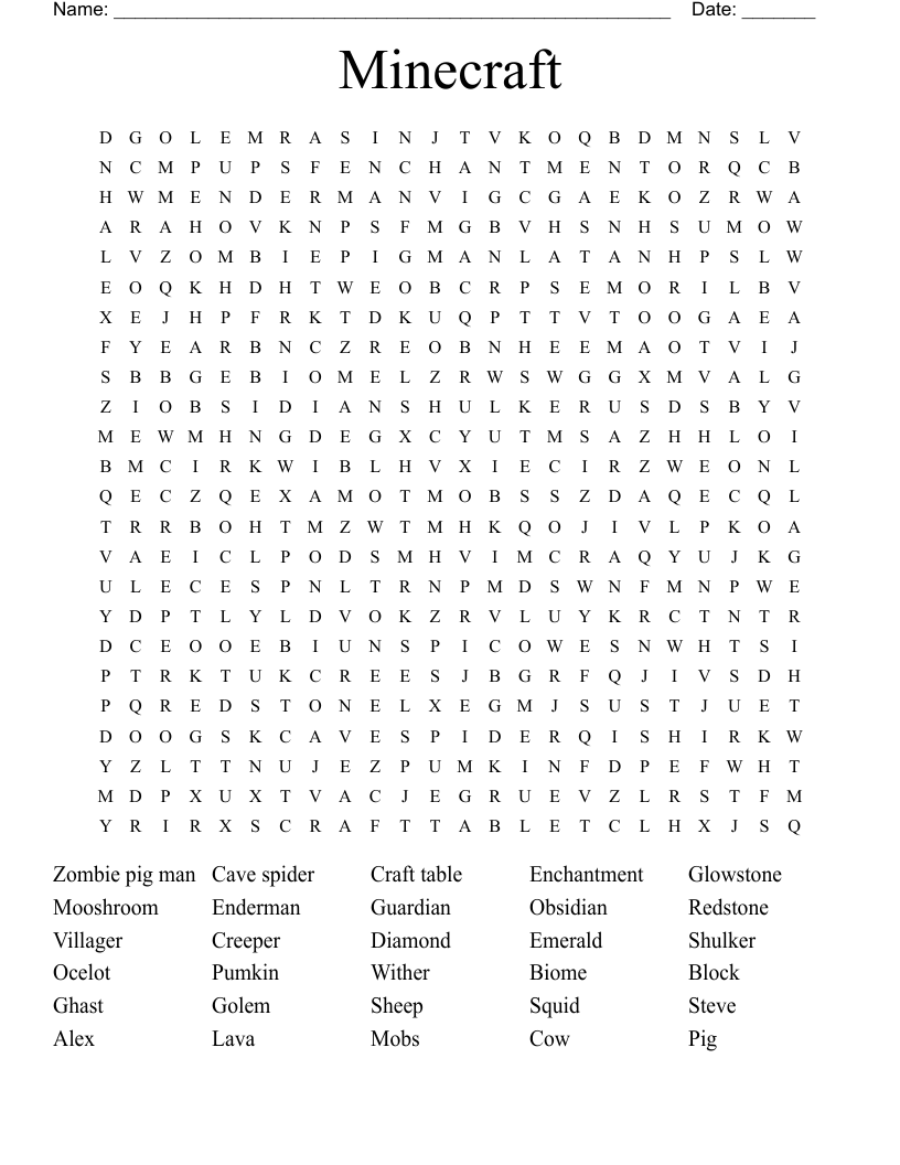 Minecraft Word Search
