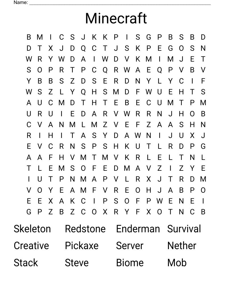 Minecraft Word Search