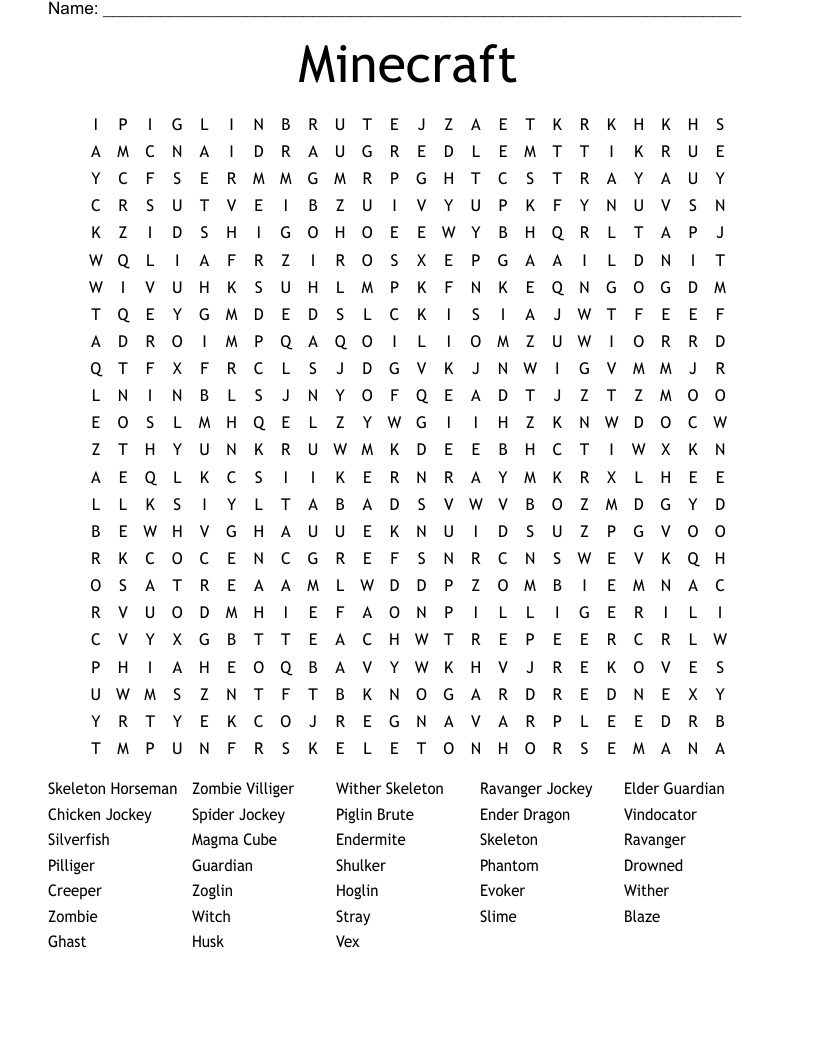 Minecraft Word Search