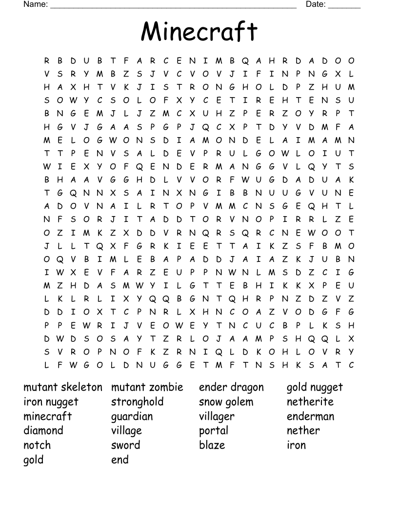 Minecraft Word Search