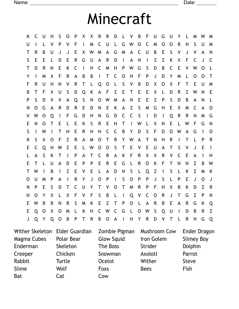 Minecraft Word Search