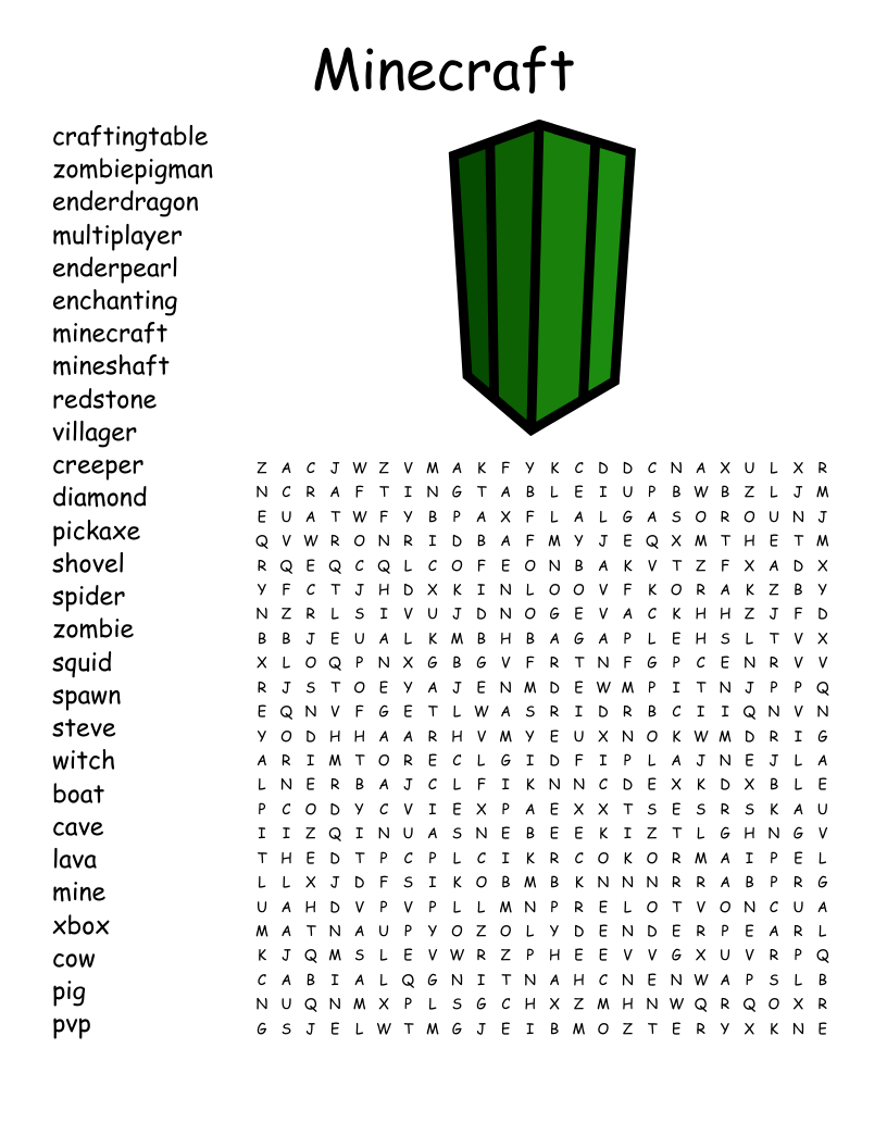 Minecraft Word Search