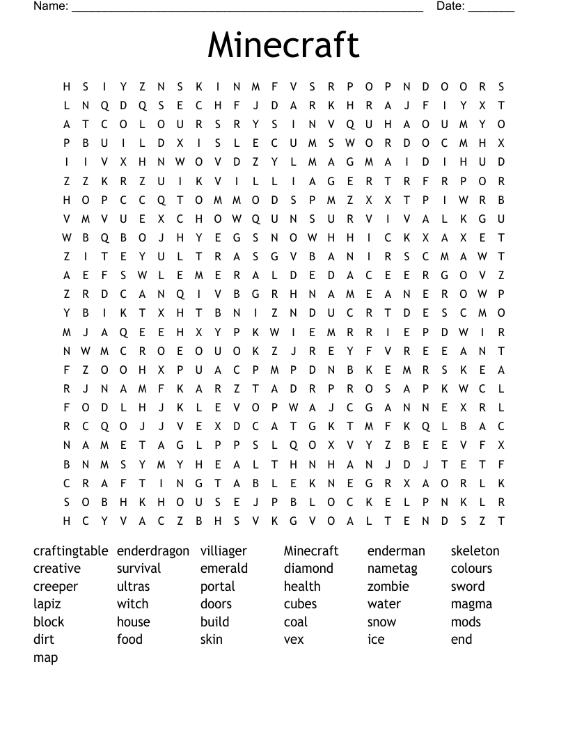 Minecraft Word Search