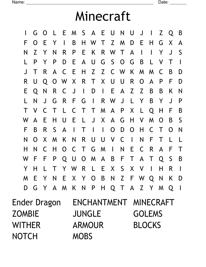 Minecraft Word Search