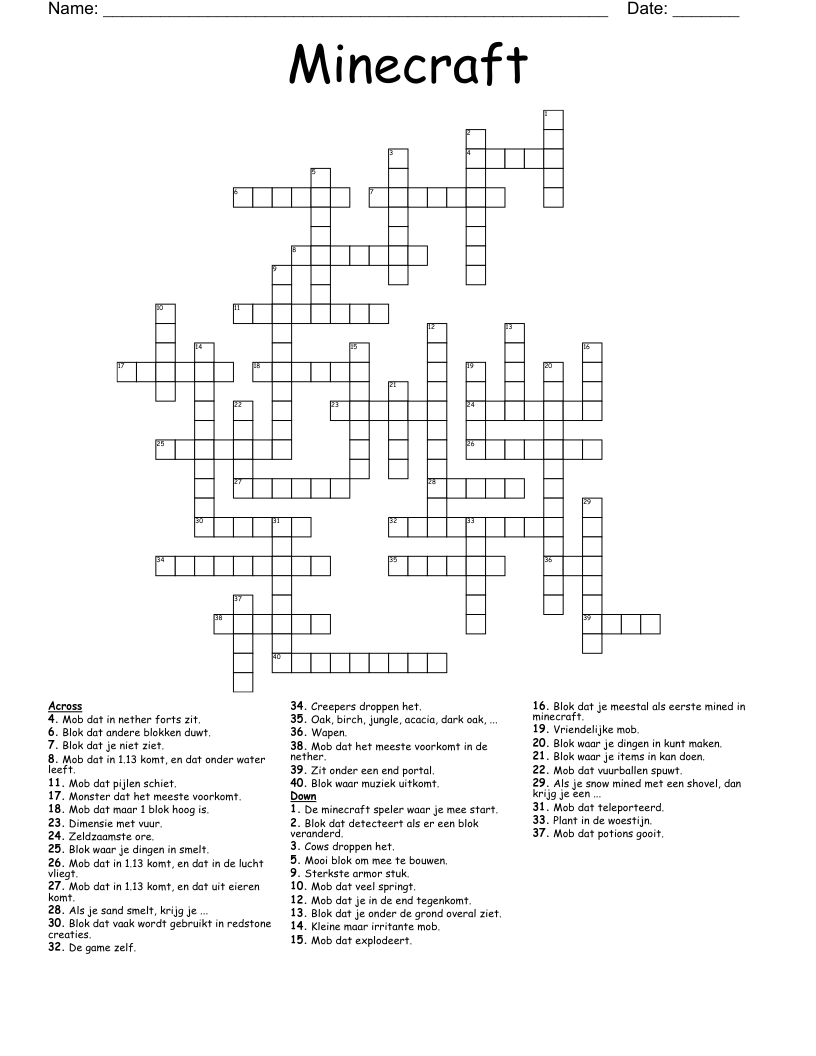 Minecraft Crossword