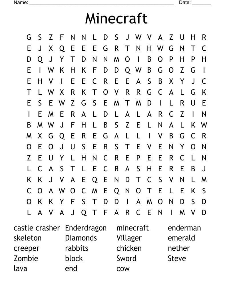 Minecraft Word Search