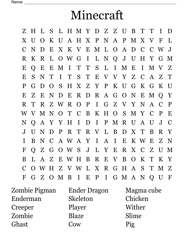 Minecraft Word Search