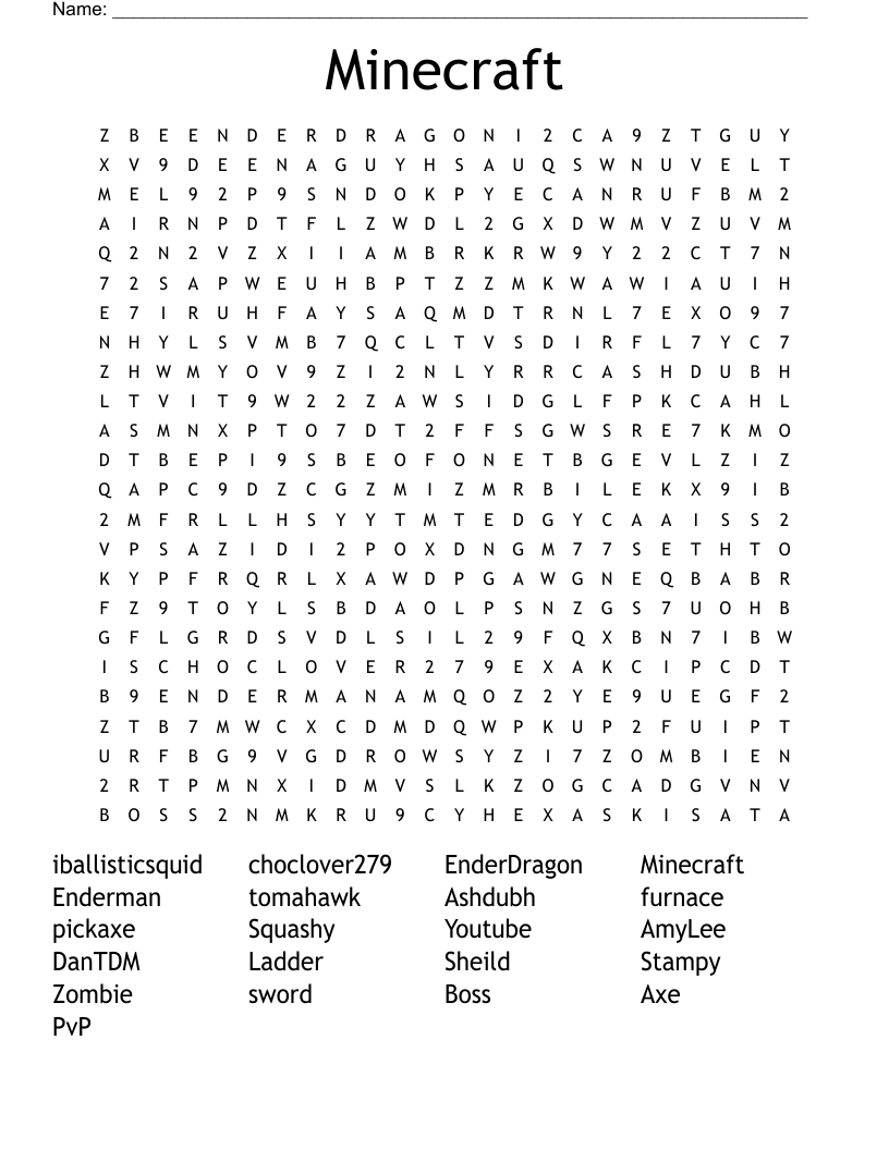 Minecraft Word Search