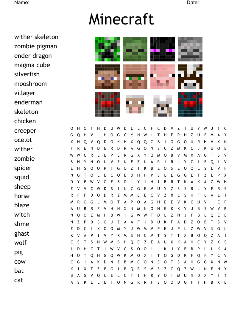 Minecraft Word Search