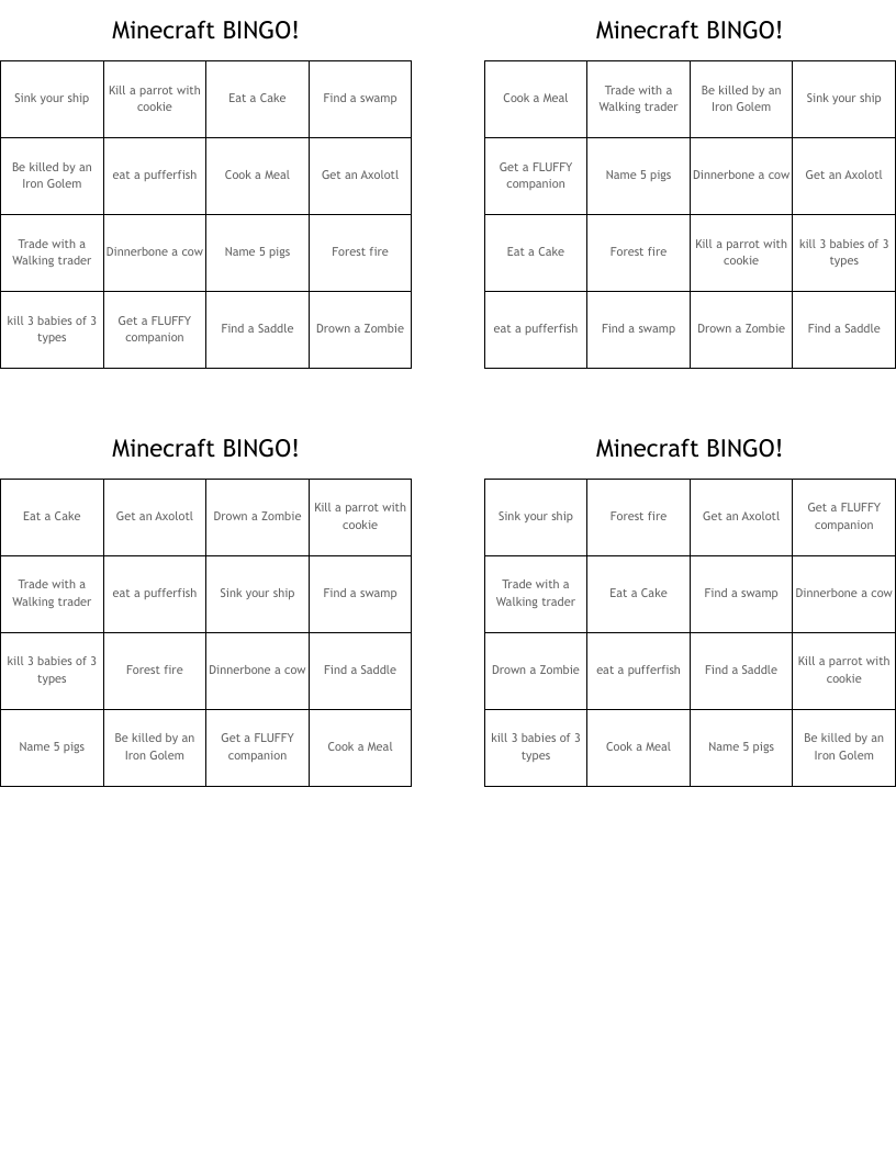 Minecraft BINGO!