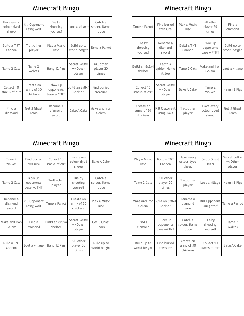 Minecraft Bingo