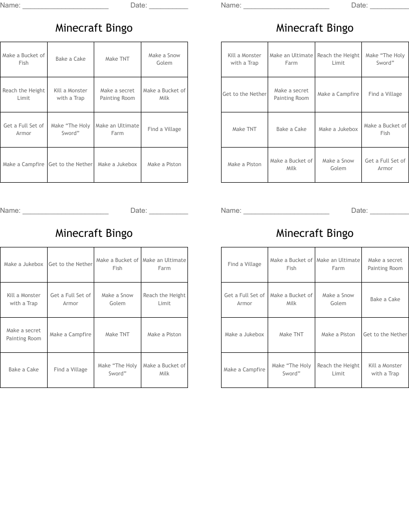 Minecraft Bingo