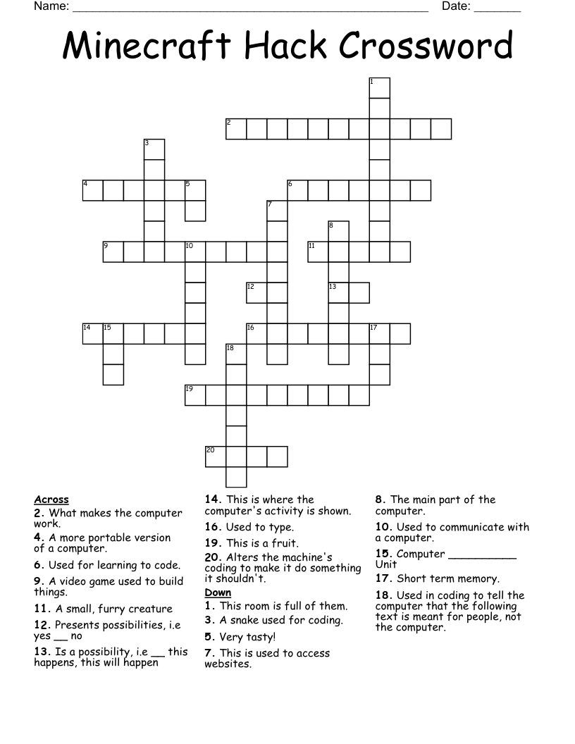 Minecraft Hack Crossword