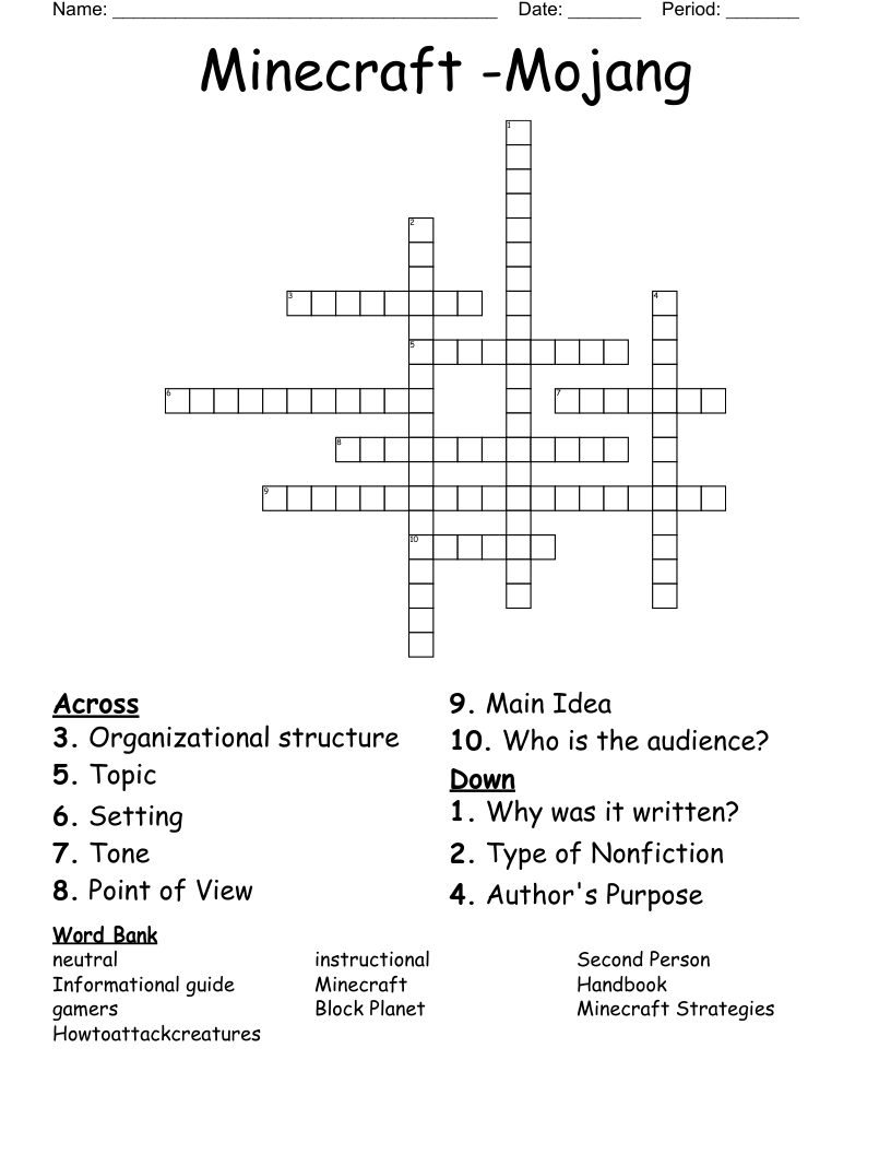 Minecraft -Mojang Crossword