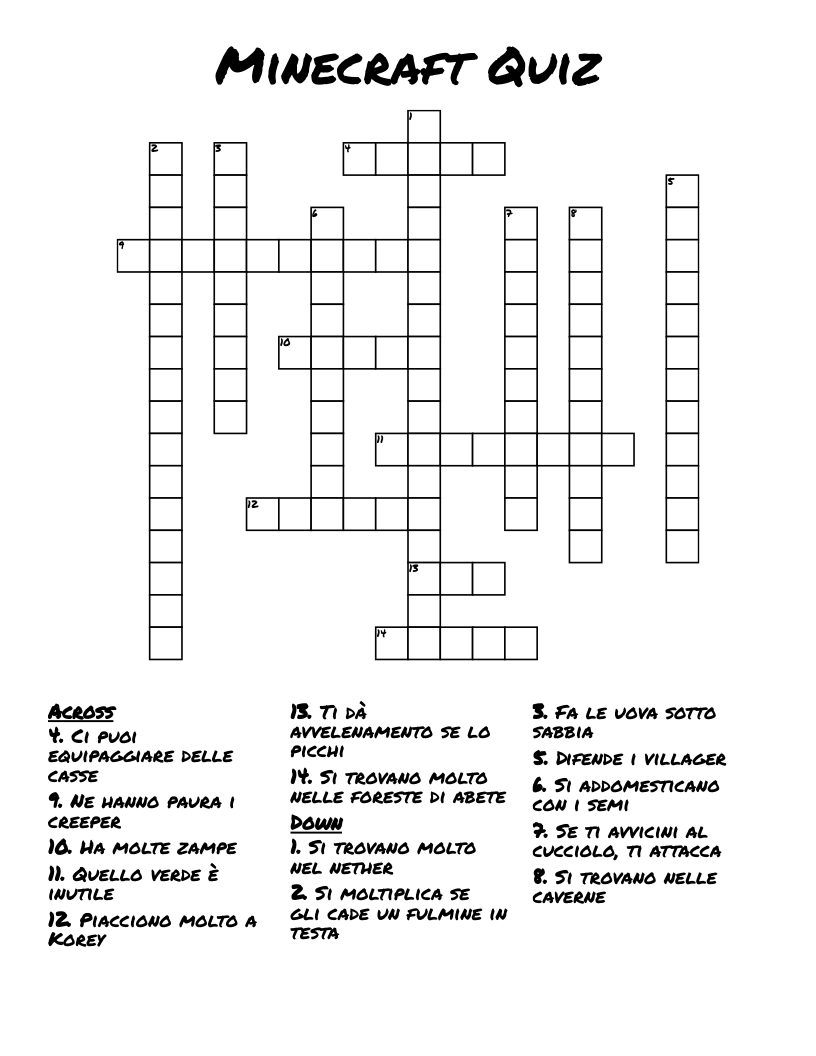 Minecraft Quiz Crossword