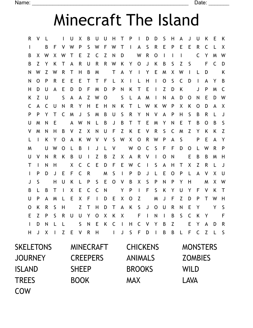 Minecraft The Island  Word Search