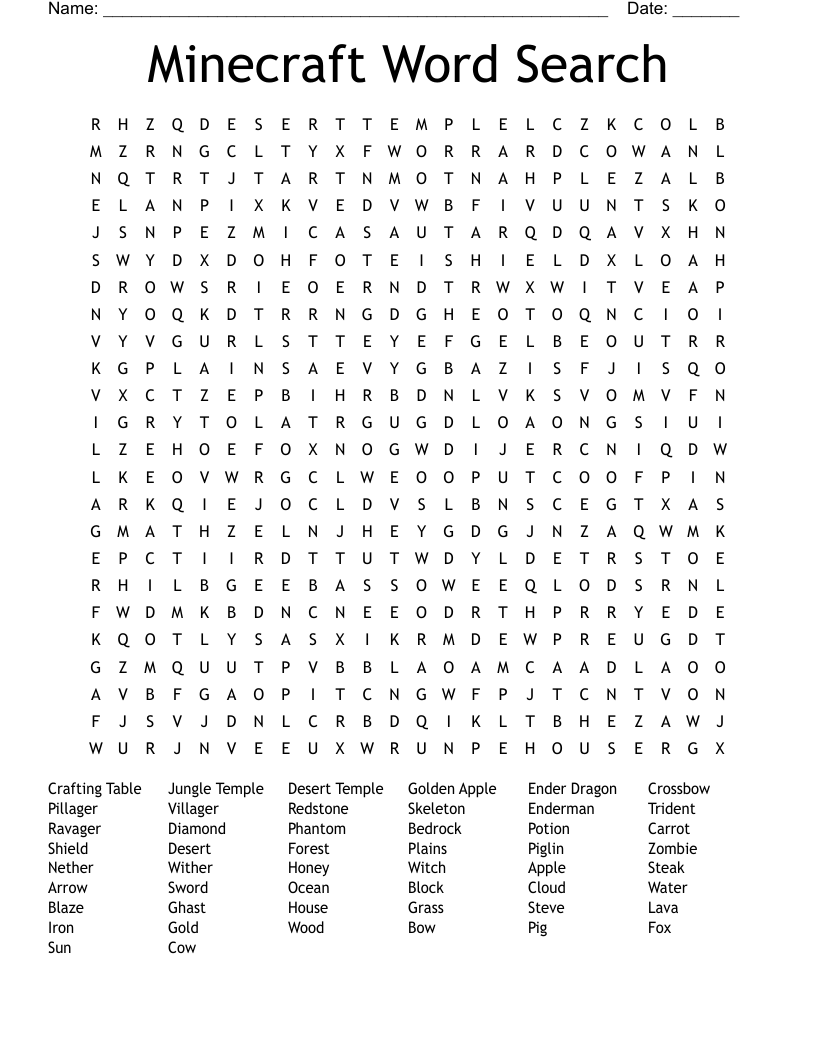 Minecraft Word Search