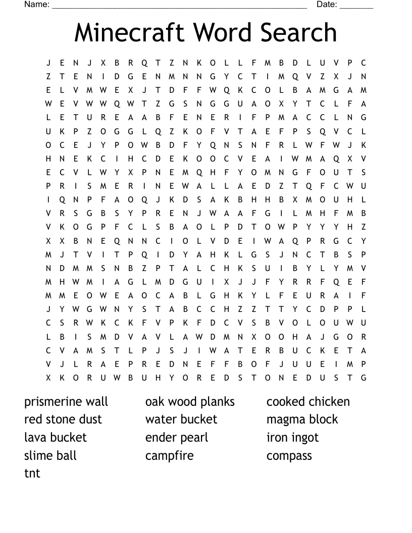 Minecraft Word Search