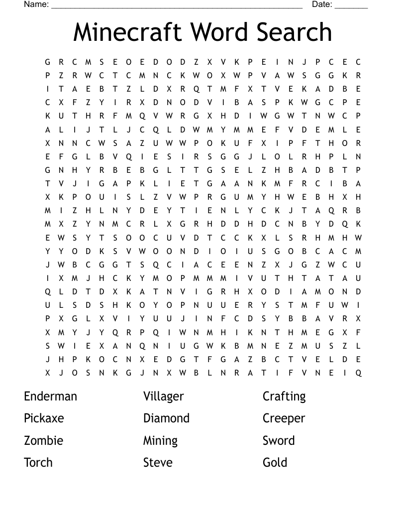 Minecraft Word Search