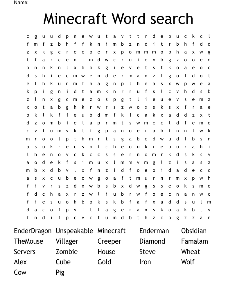Minecraft Word search