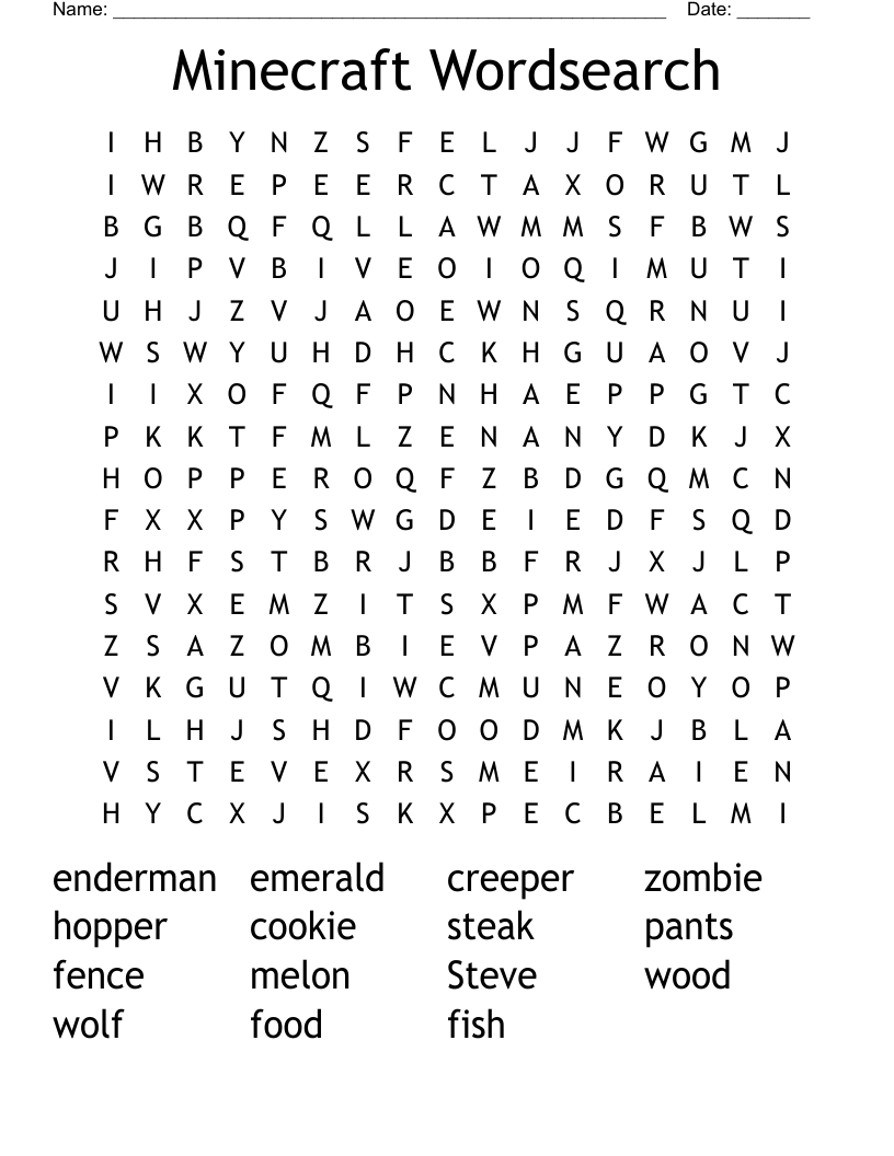 Minecraft Wordsearch