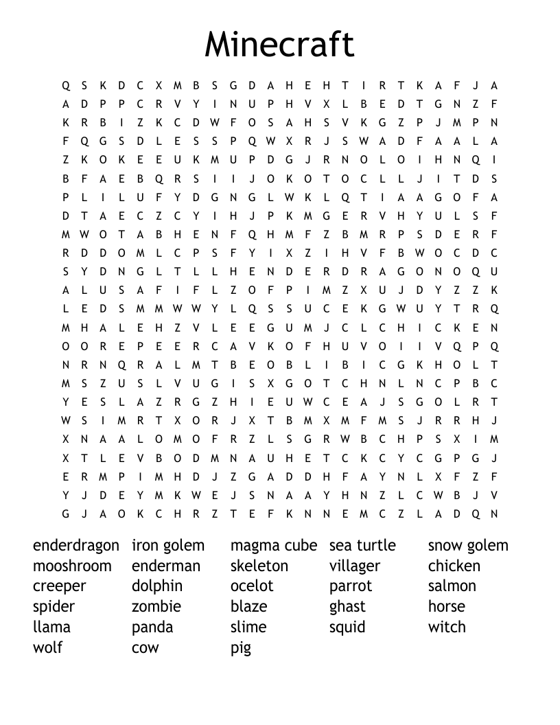 Minecraft  Word Search