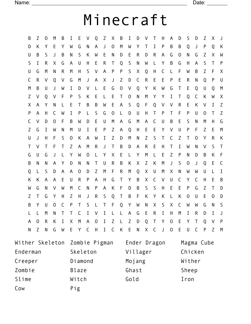 Minecraft  Word Search