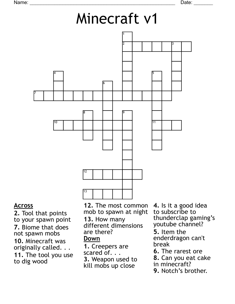 Minecraft v1 Crossword