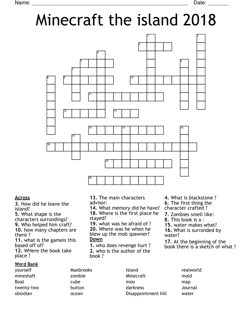 Minecraft the island 2018 Crossword