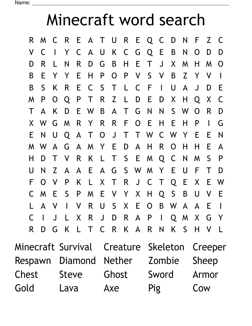 Minecraft word search
