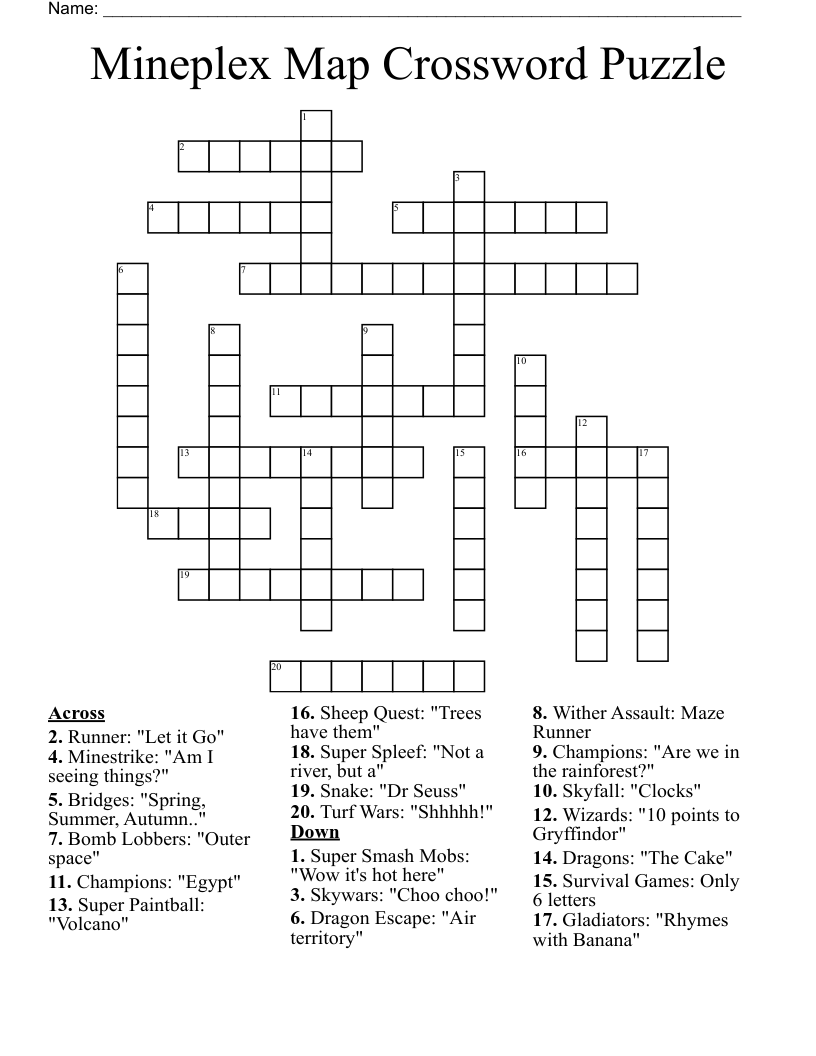 Mineplex Map Crossword Puzzle 