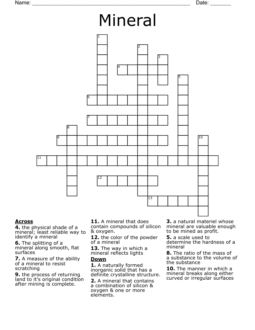 Mineral Crossword