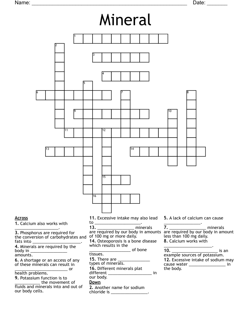 Mineral Crossword